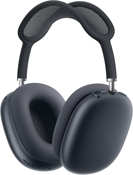 Over-ear headphones with dark gray ear cups and mesh-padded headband against white background.
