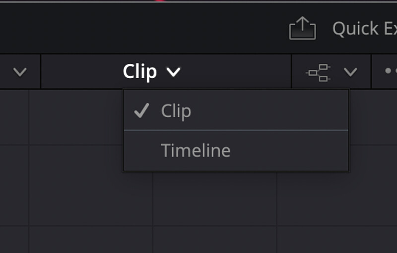 Screenshot of a dropdown menu showing Clip and Timeline options in video editing software.