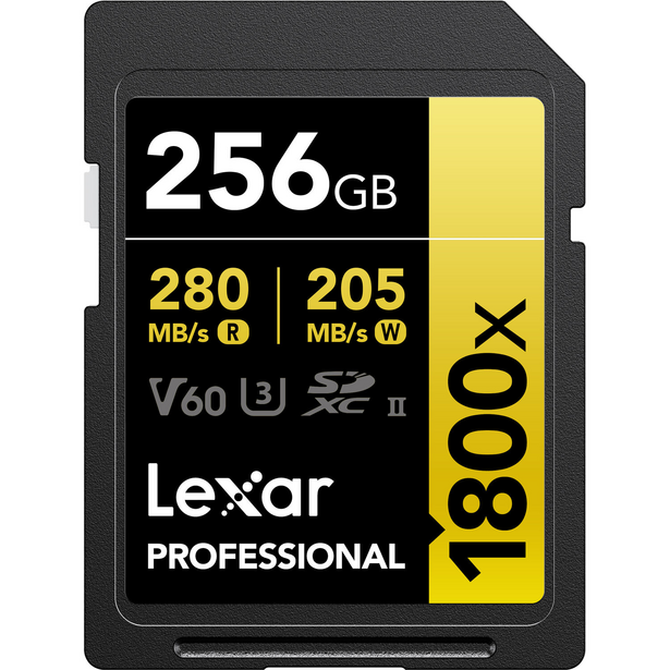 Lexar Professional 1800x 256GB SDXC memory card with V60 U3 specifications