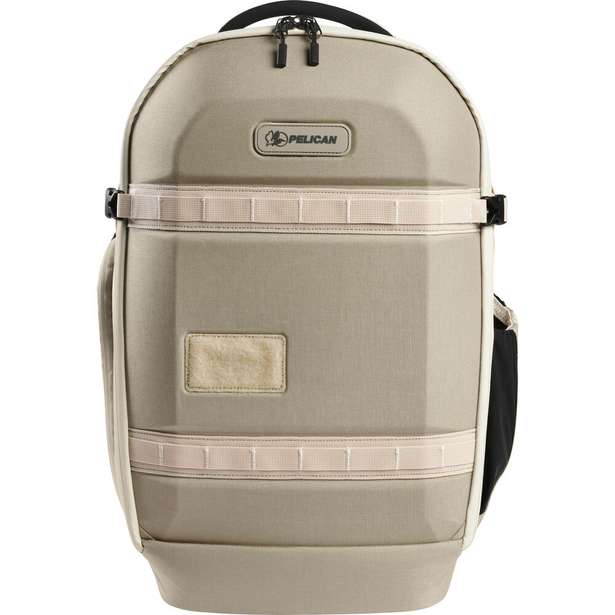 Pelican tan backpack with padded straps and front cargo pocket