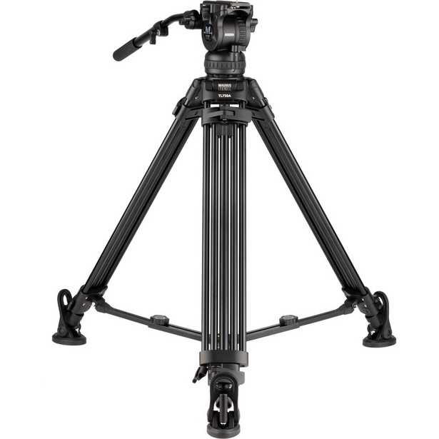Professional video tripod with fluid head and spreader legs
