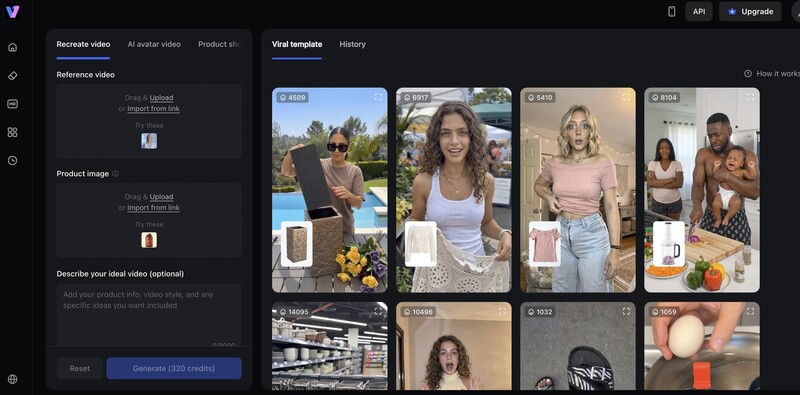 Screenshot of a video creation interface with multiple template options displaying people in various settings