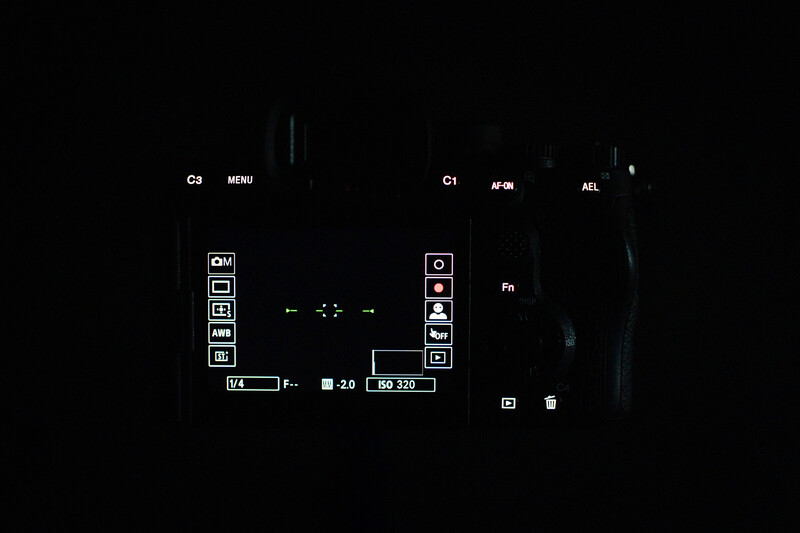 Screenshot of camera viewfinder display showing exposure metering interface and control panels