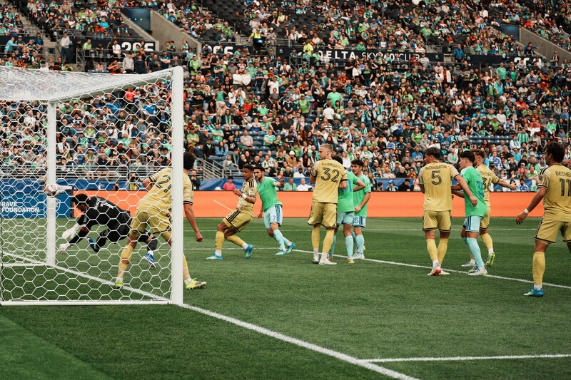Seattle Sounders FC captain Cristian Roldan scores a goal