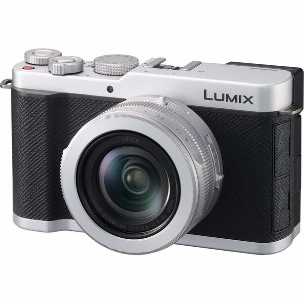 Panasonic Lumix compact camera with silver top plate and black body featuring fixed lens