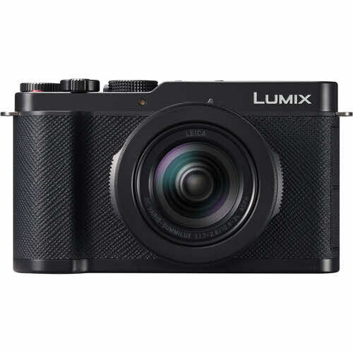 Panasonic Lumix compact camera with textured black body and integrated lens