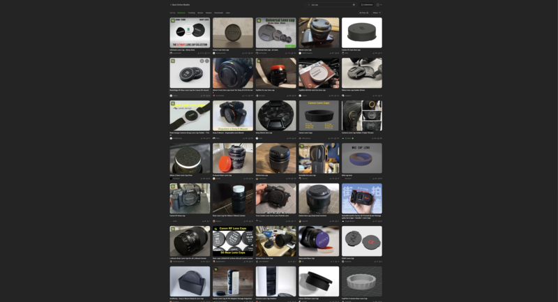 Grid of 35 product photographs featuring various camera lenses and photographic equipment