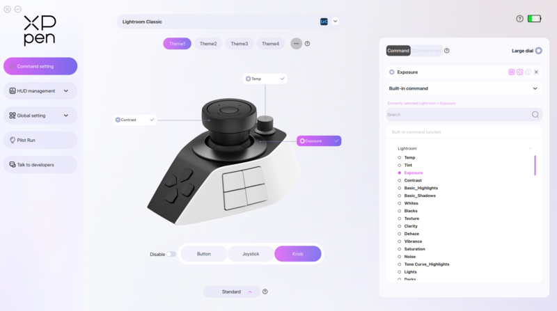 Screenshot of XD Pen design software interface showing a stylus device customization panel