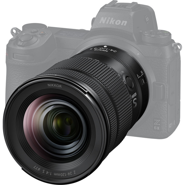 Nikon Z mount lens attached to Nikon mirrorless camera body
