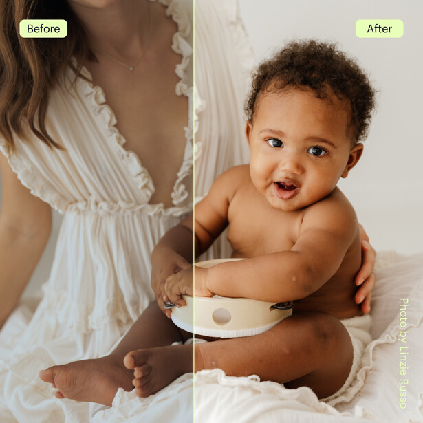 Before and after comparison of newborn baby photography editing