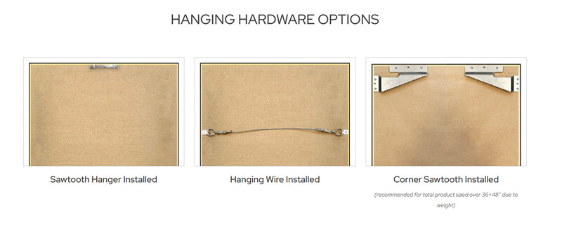Illustration showing three hanging hardware options for framed artwork