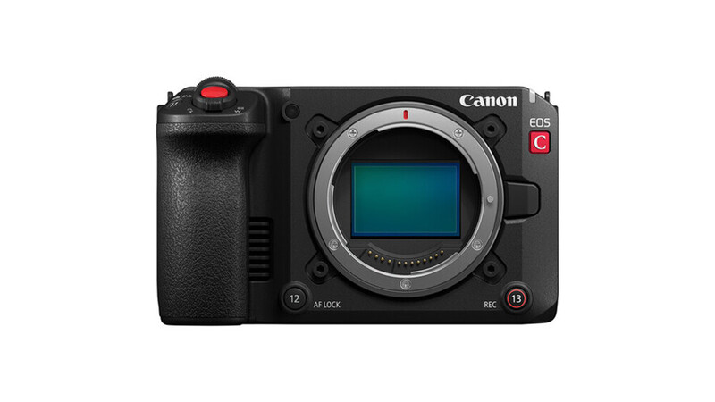 Canon EOS R5C mirrorless cinema camera with RF mount displayed against white background