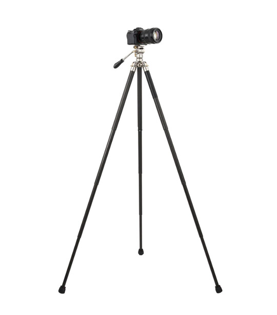 Tripod with monopod head and panhandle attachment against white background