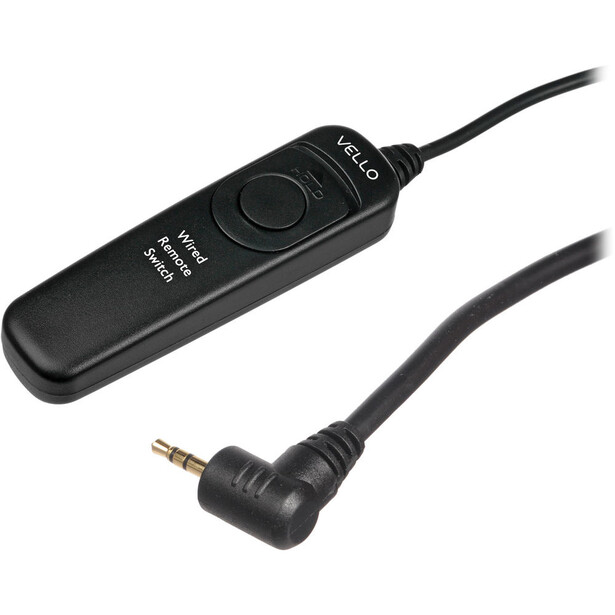 Remote shutter release cable with hand grip trigger and angled 3.5mm connector