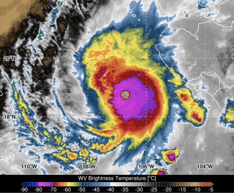 Satellite thermal imagery of a major hurricane with concentric eye structure and organized convection