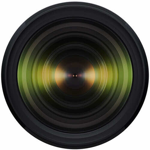 Illustration of camera lens with concentric golden and green aperture rings