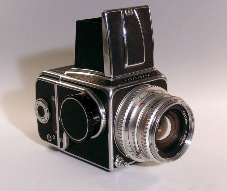 Hasselblad 500C/M medium format camera with Carl Zeiss lens on neutral background
