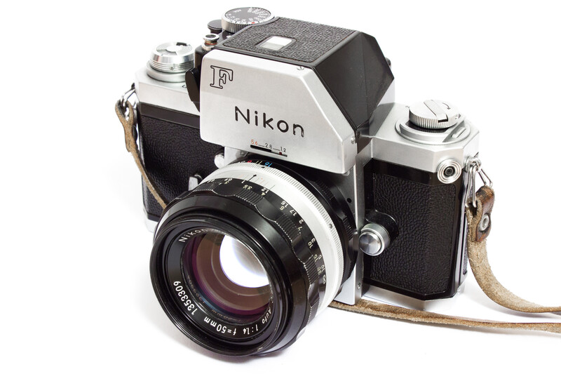 Nikon F rangefinder camera with Nikkor lens and shoulder strap