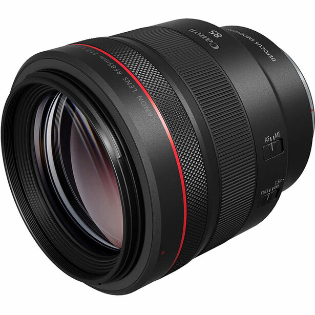 Canon RF 50mm f/1.2L USM lens with red accent ring against white background