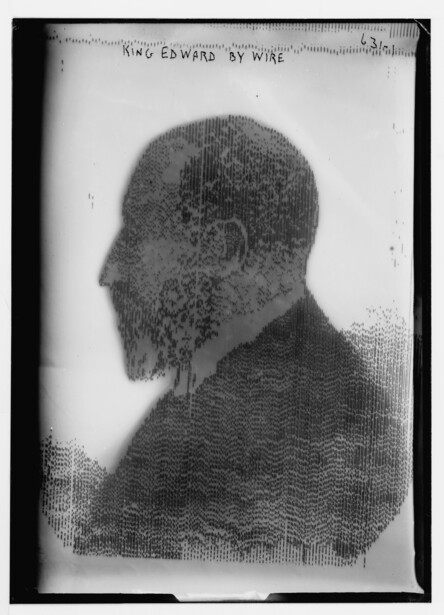 Profile portrait sketch of a bald man with facial hair, rendered in charcoal or graphite