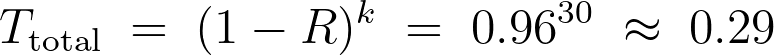 Mathematical formula showing total transmittance calculation with exponential decay