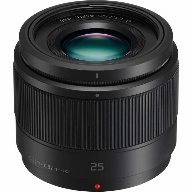 Panasonic Lumix 25mm f/1.7 prime lens with vertical ribbed barrel design