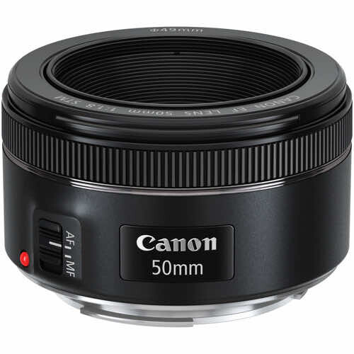 Canon EF 50mm f/1.8 STM lens with black barrel and focus ring
