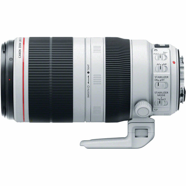 Canon EF 70-300mm f/4-5.6L IS USM telephoto zoom lens with white barrel and tripod collar