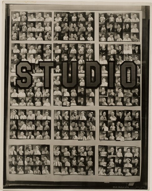 Walker Evans photographed this Savannah portrait studio's window in 1936, its glass packed with a grid of cheap  penny picture  portraits beneath a mounted STUDIO sign