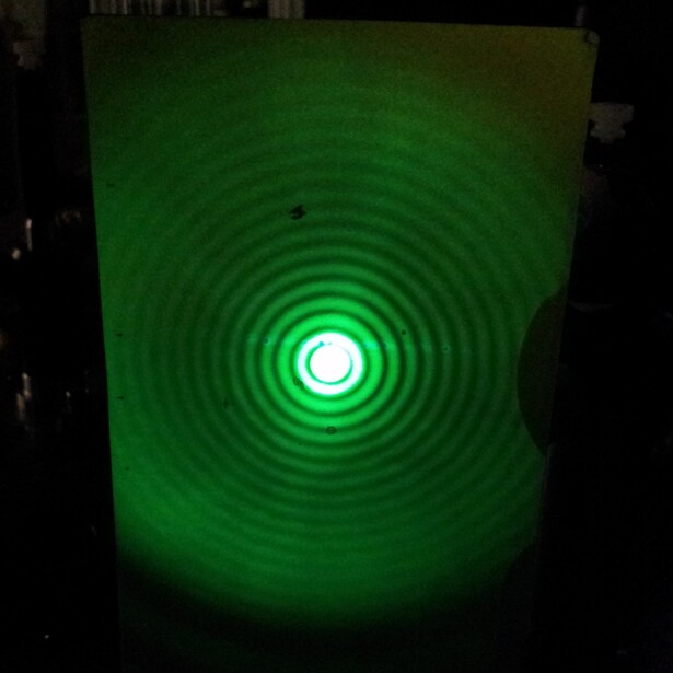 A real Airy pattern, made by sending a laser through a pinhole and projecting the result onto a card