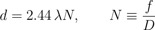 The diameter of the Airy disc measured to its first dark ring