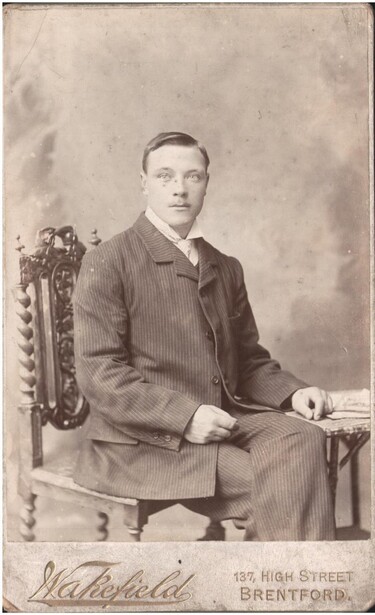 A formal studio portrait made around 1900 by the Wakefield studio of Brentford, with the composed, unsmiling expression that was standard across most of the world