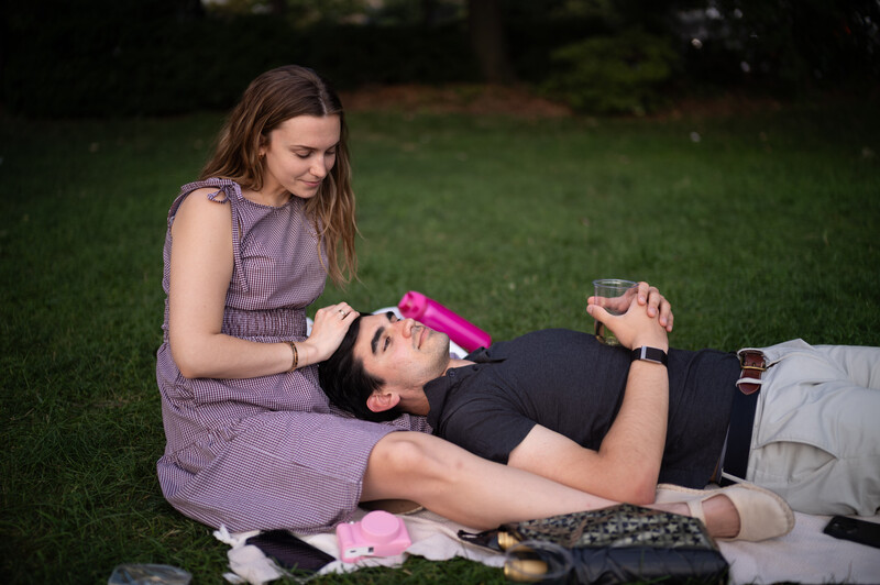 Romantic couple relaxing in a park