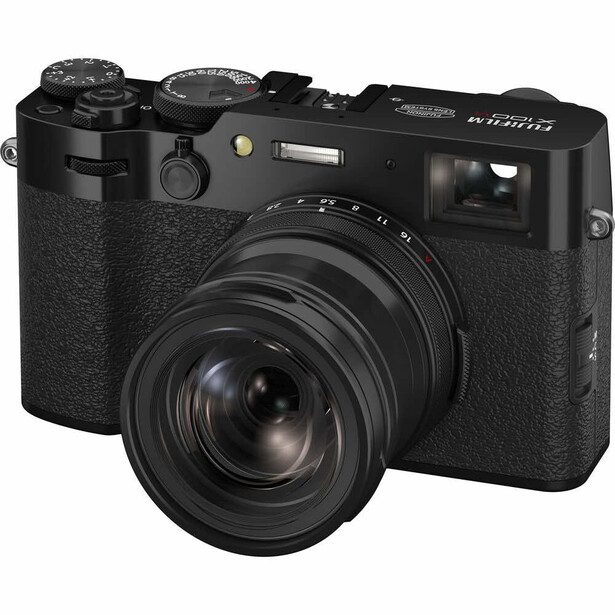 Fujifilm X100V compact digital camera with fixed lens on white background