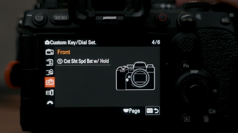 Screenshot of camera custom key/dial menu showing front dial assignment options
