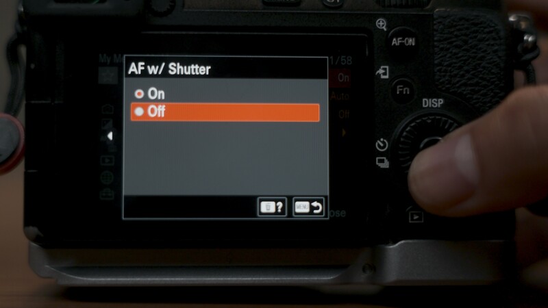 Screenshot of camera menu showing AF with Shutter setting options