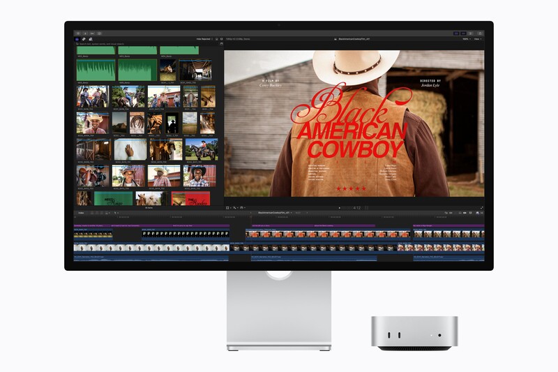 Screenshot of video editing software displaying a western-themed film project with timeline and thumbnail grid