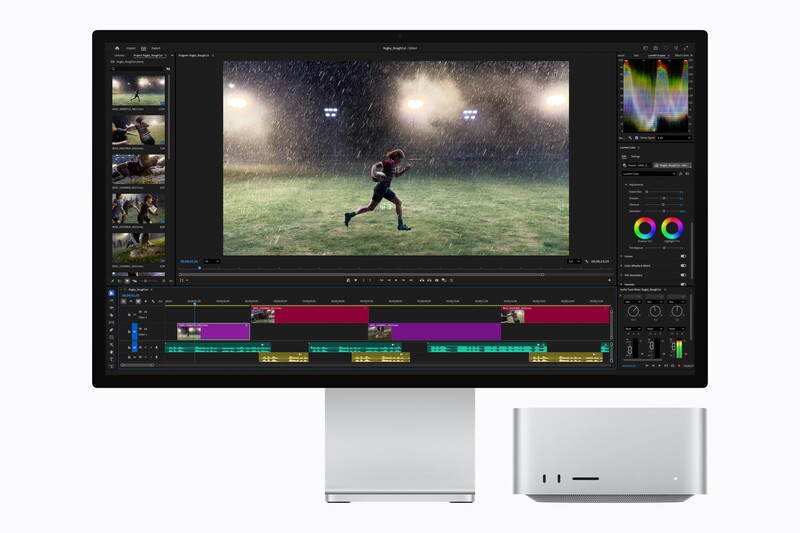 Screenshot of video editing software showing athlete running on field with stadium lights