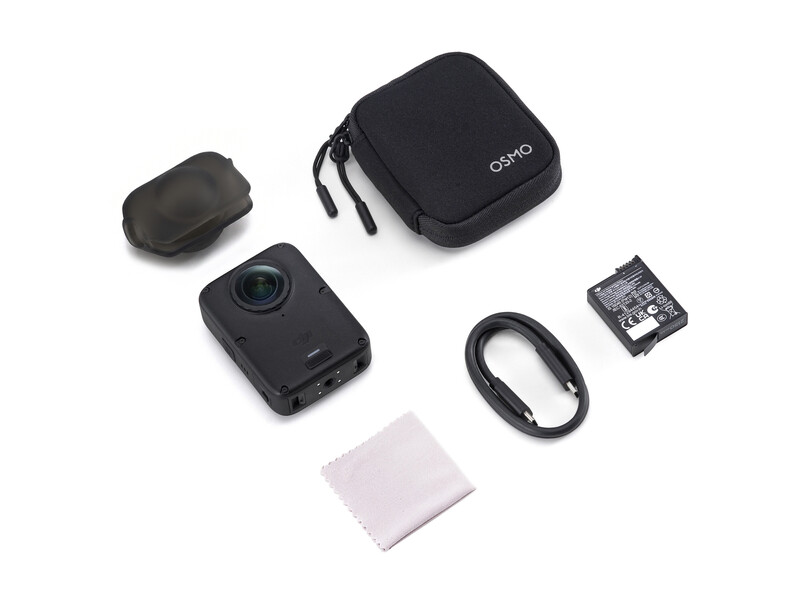 DJI Osmo Action camera accessories kit laid out on white background
