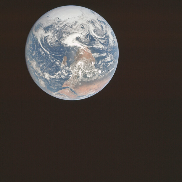 The Blue Marble in its original orientation, the way the Apollo 17 crew actually shot it, with the South Pole at the top and Antarctica filling the frame