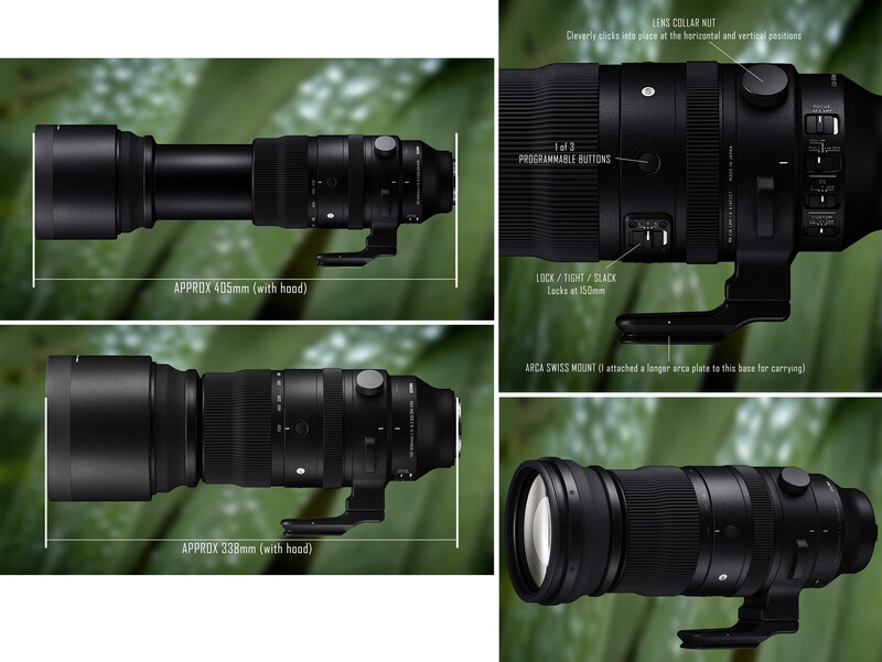 Illustration of telephoto lens with collapsible barrel design shown in extended and collapsed positions