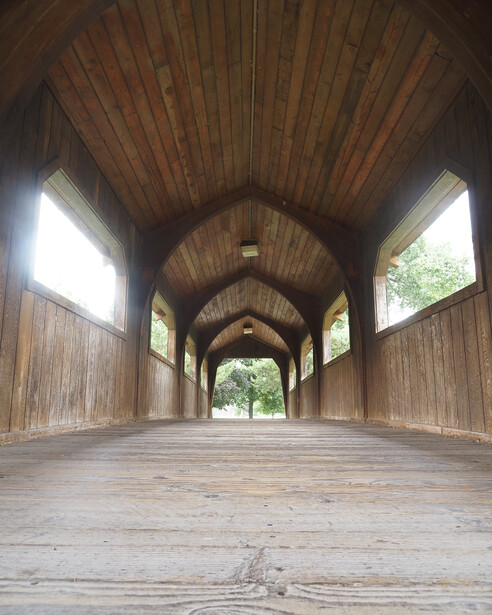 Photo of the inside of a covered bridge