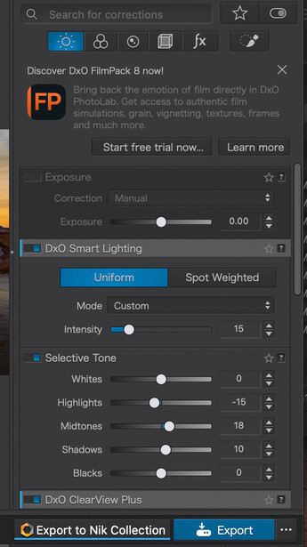 Screenshot of Capture One Pro image editing interface showing exposure and tone controls