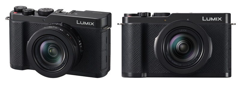 Two Panasonic Lumix compact cameras displayed side by side in black finish