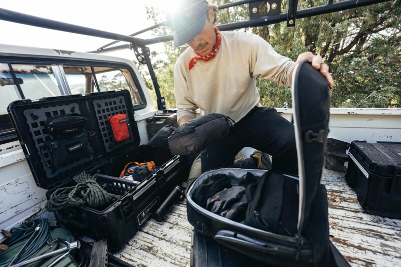 Chris Burkard inspecting his gear. 