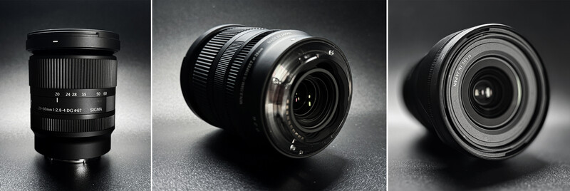 Three wide-angle camera lenses arranged side by side, shown from front and angled perspectives against dark studio lighting