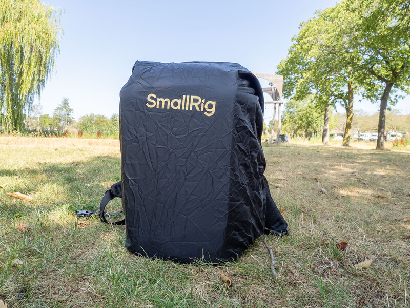 SmallRig equipment case covered with black protective bag in outdoor park setting