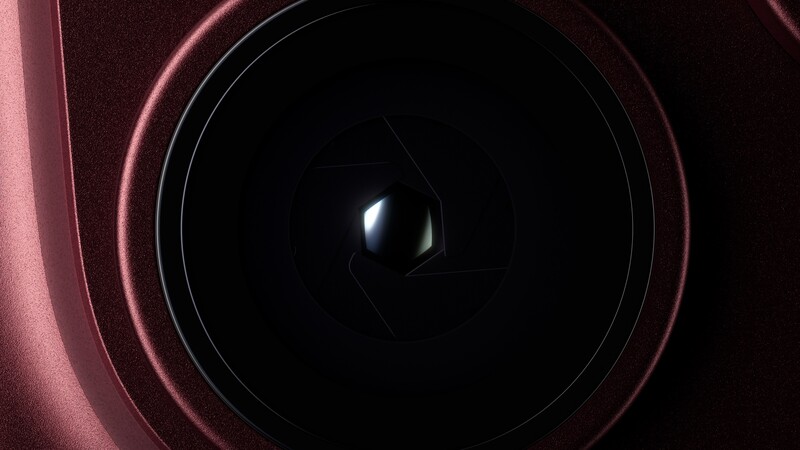 Close view of the iPhone 18 Pro main camera showing the physical aperture blades closed down to a small hexagonal opening
