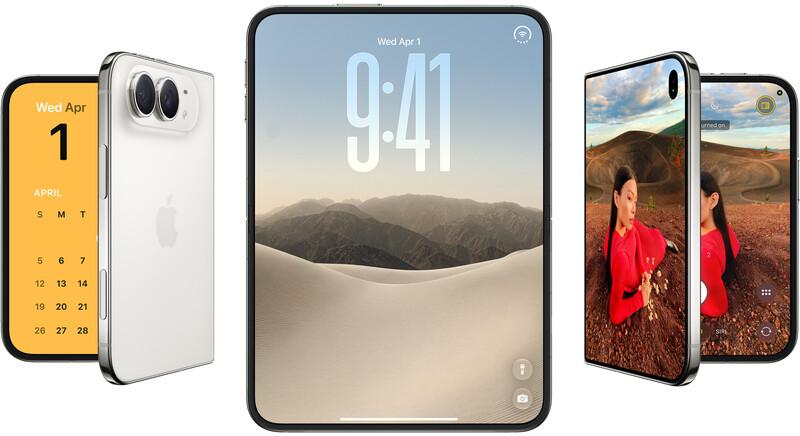 The iPhone Duo shown closed, opened flat, and from the camera side