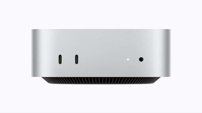 Two USB-C ports at USB 3 speeds and a headphone jack with high-impedance support sit on the front of the machine